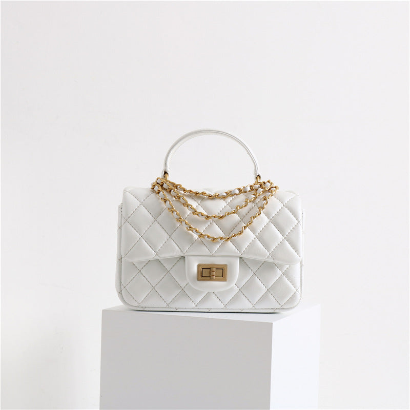 Women's Portable Diamond Pattern Trendy Genuine Leather Sheepskin Bags