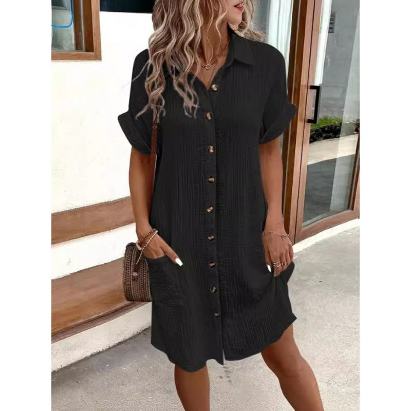 Women's Casual Solid Color Single-breasted Mid-length Sleeve Clothing