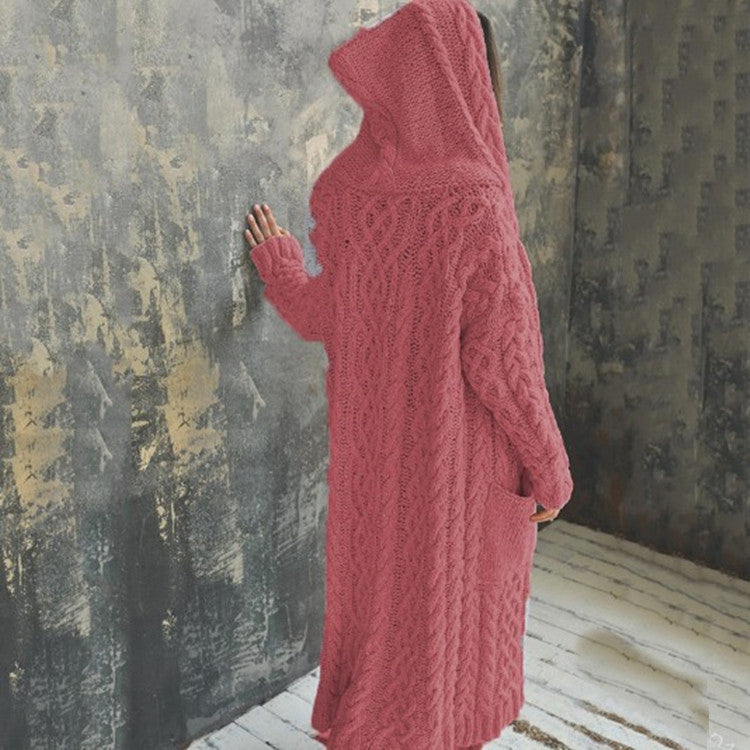 Large Loose Twist Braid Style Hooded Knitwear