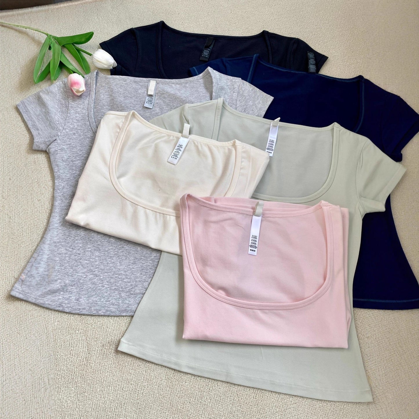 Hot Square Collar Slimming Sleeve T-shirt Blouses