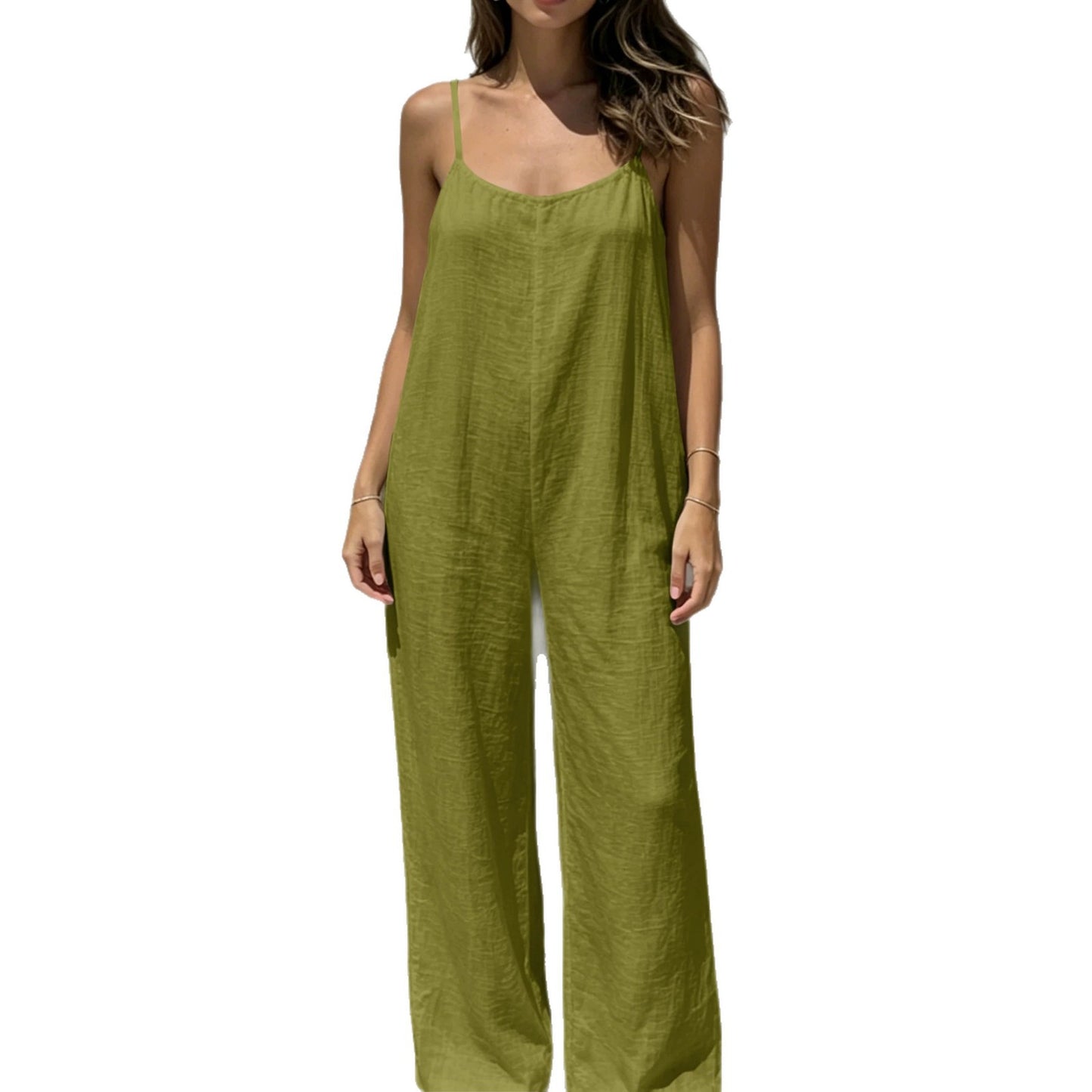 Women's Backless Drawstring Loose Home Sling One-piece Trousers Jumpsuits