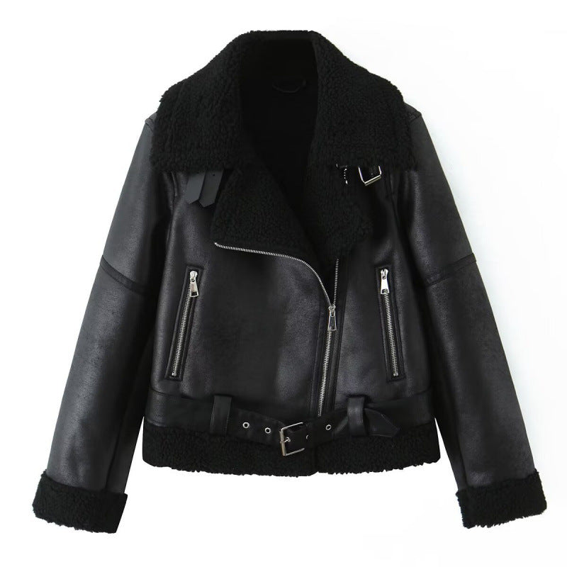 Women's Large Lapel Thickened Motorcycle Suede Fur Jackets