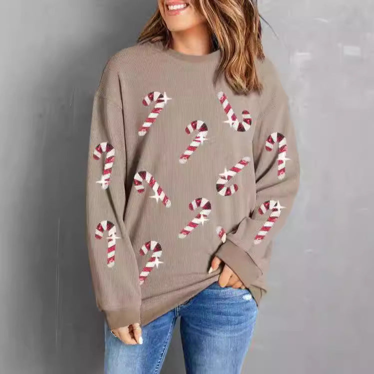 Women's Autumn Loose Round Neck Sequins Mid-length Sweaters