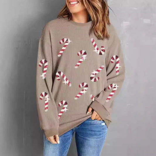 Women's Autumn Loose Round Neck Sequins Mid-length Sweaters