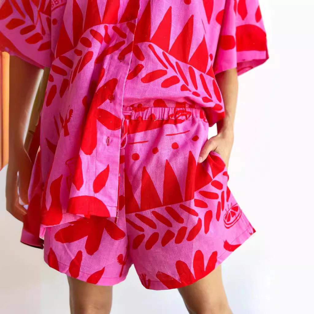 Women's Fashion Casual Printed Shirt Collar Suits