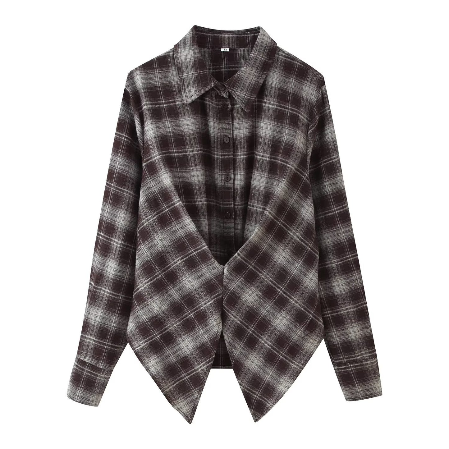Autumn Loose Lapels Long Sleeves Plaid Blouses