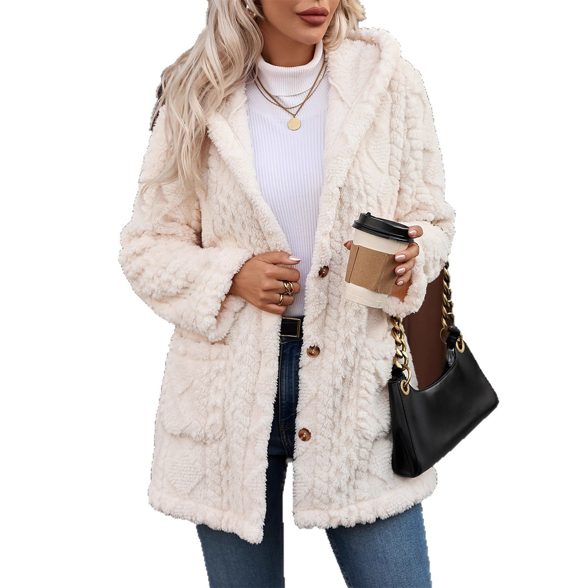 Hooded Solid Color Button Long Sleeve Women's Sweater, Sweater