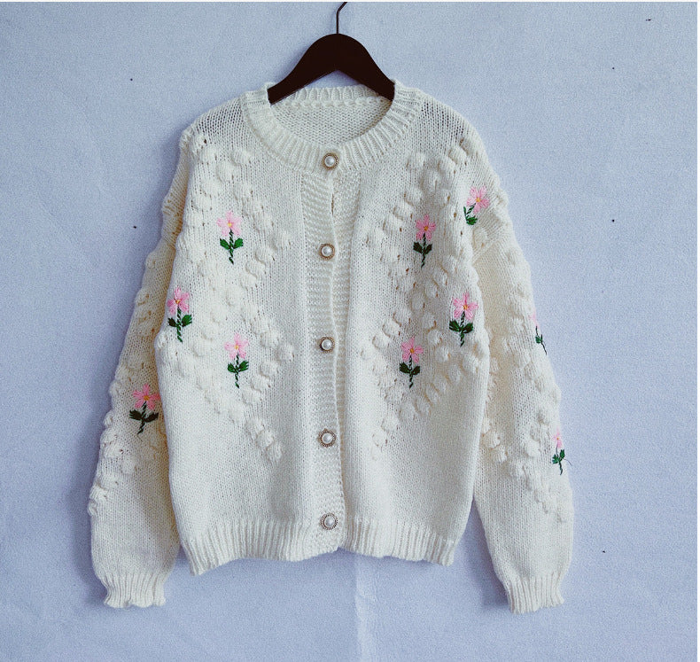 Handmade Crocheted Embroidery Twist Pearl Buckle Cardigans