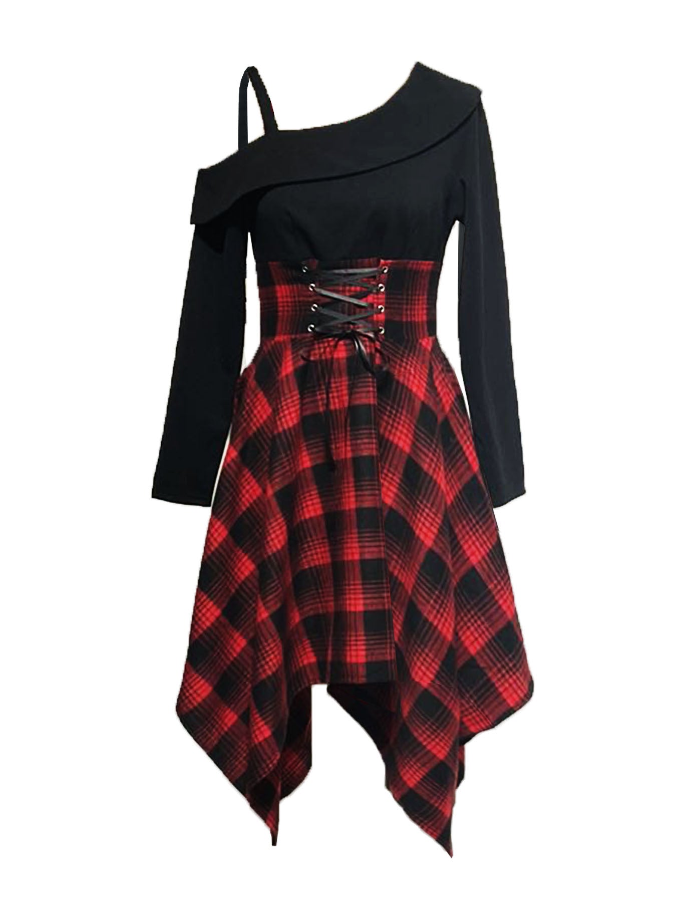 Women's Plaid Long-sleeved Dress Retro Style Fashion Dresses