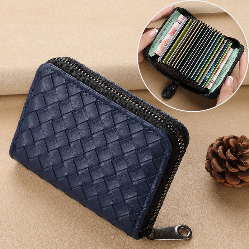 Women's Clamp Exquisite Authentic Leather Tactile Feel Woven Card Holder