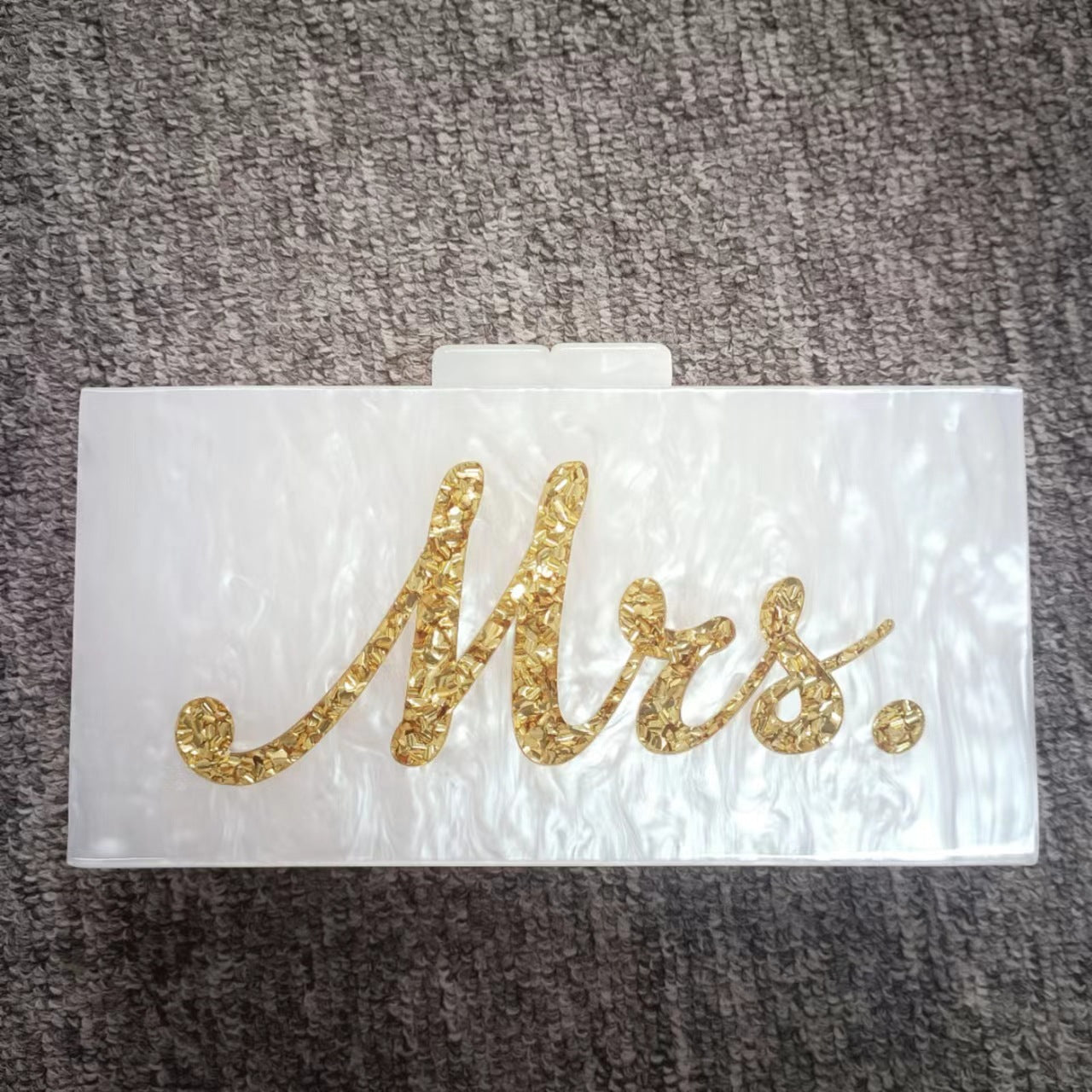 Women's Fashion White Pearl Alphabet Sequins Acrylic Clutch Evening Bags