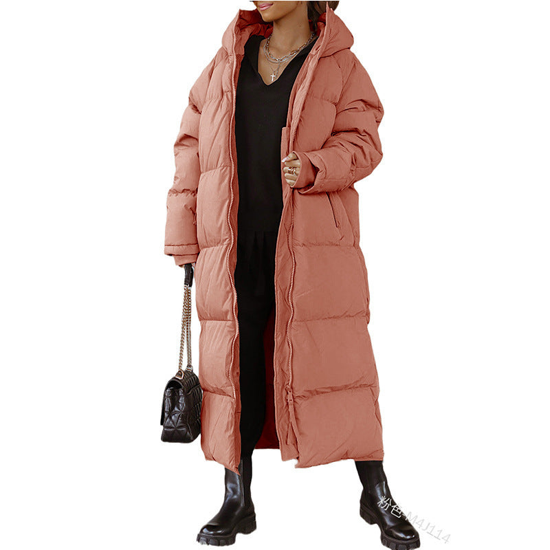 Women's Hooded Solid Color Long Cotton Fashion Coats