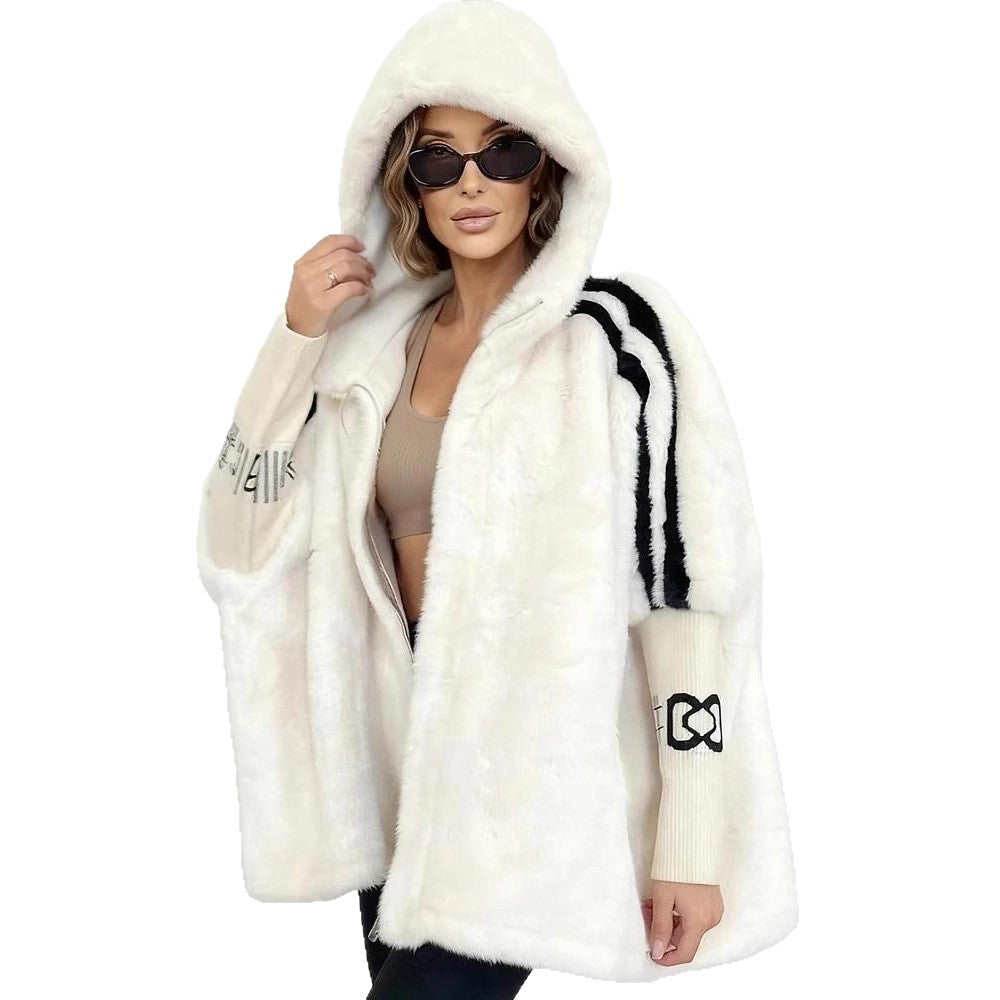 Women's Mink Fur Stand Collar Loose Slimming Shorts