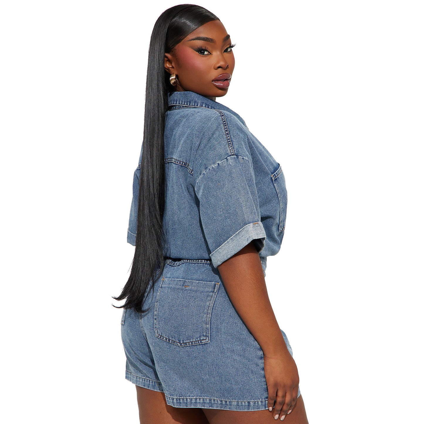 High Elastic Sleeve Loose Wash Denim Jeans