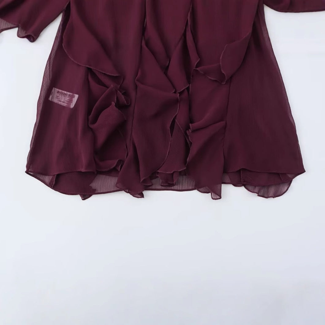 Women's Elegant Style Fashion Laminated Decoration Long Blouses