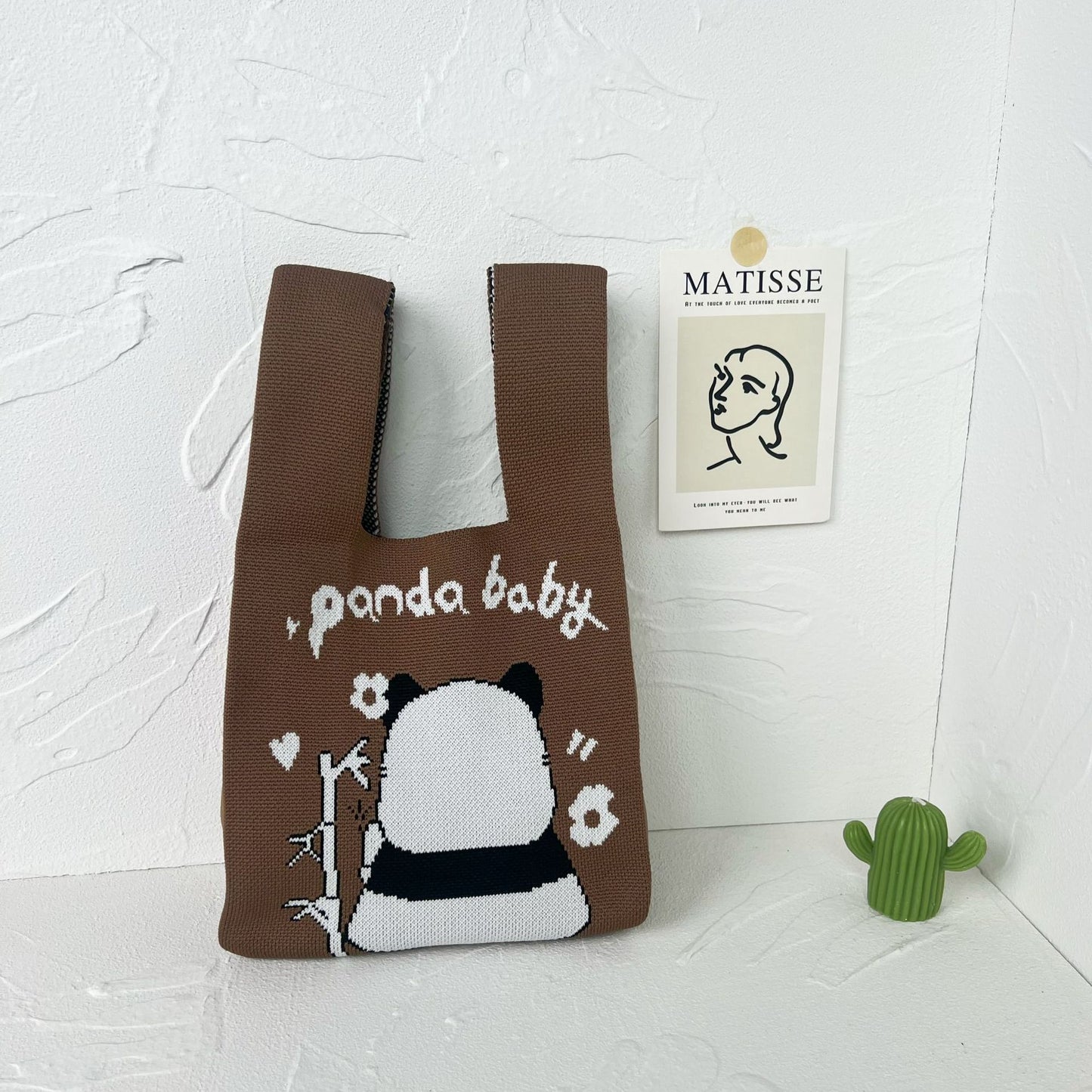 Women's High-grade Panda Knitted Polyester Knit Phone Bags
