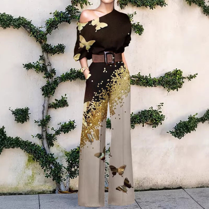 Women's Summer Fashion Printed Holiday Casual High Waist Jumpsuits