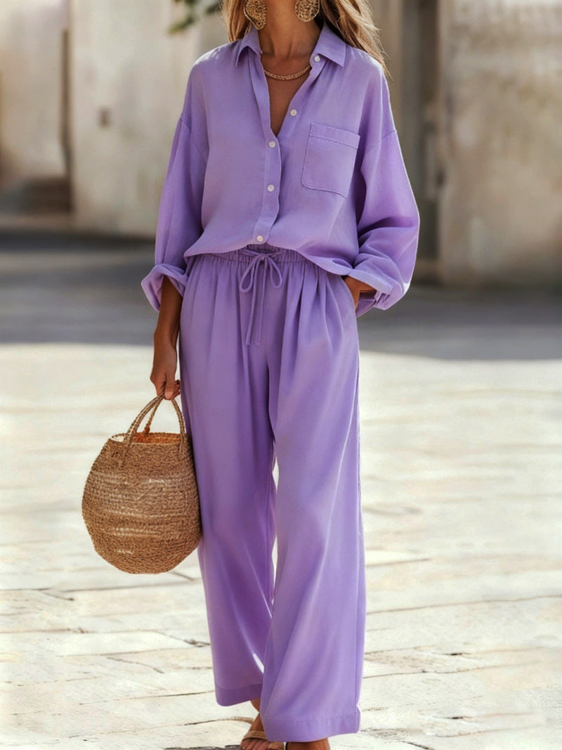 Women's Solid Color Imitation Cotton Linen Loose Long Fashion Casual Suit