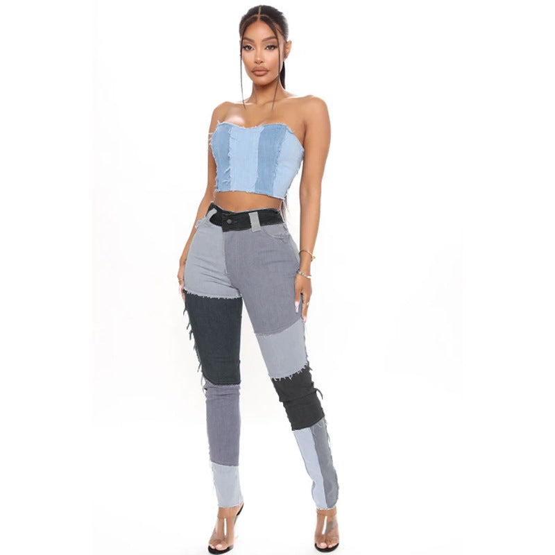 Women's Source Head Super Elastic High Waist Tassel Pencil Slim Fit Women's Jeans
