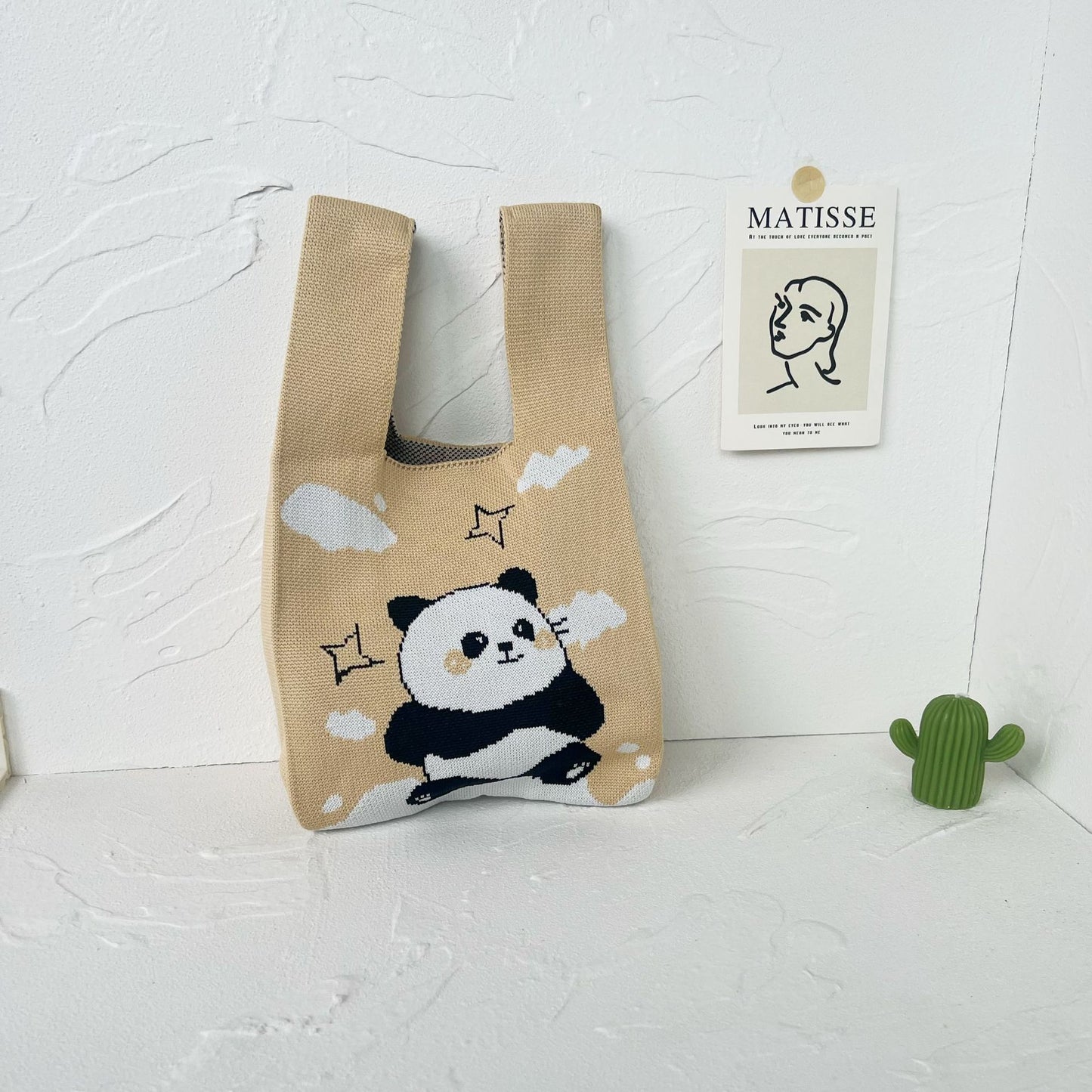 Women's High-grade Panda Knitted Polyester Knit Phone Bags