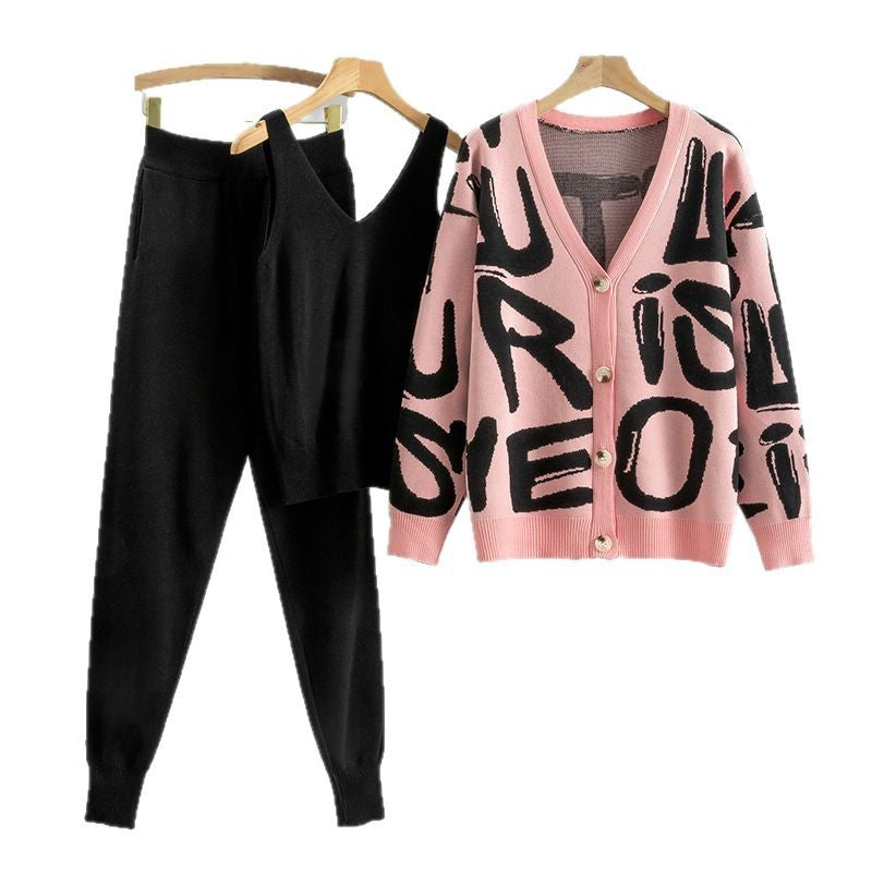 Women's Style Slimming Knitting Casual European Goods Fashionable Three-piece Suits