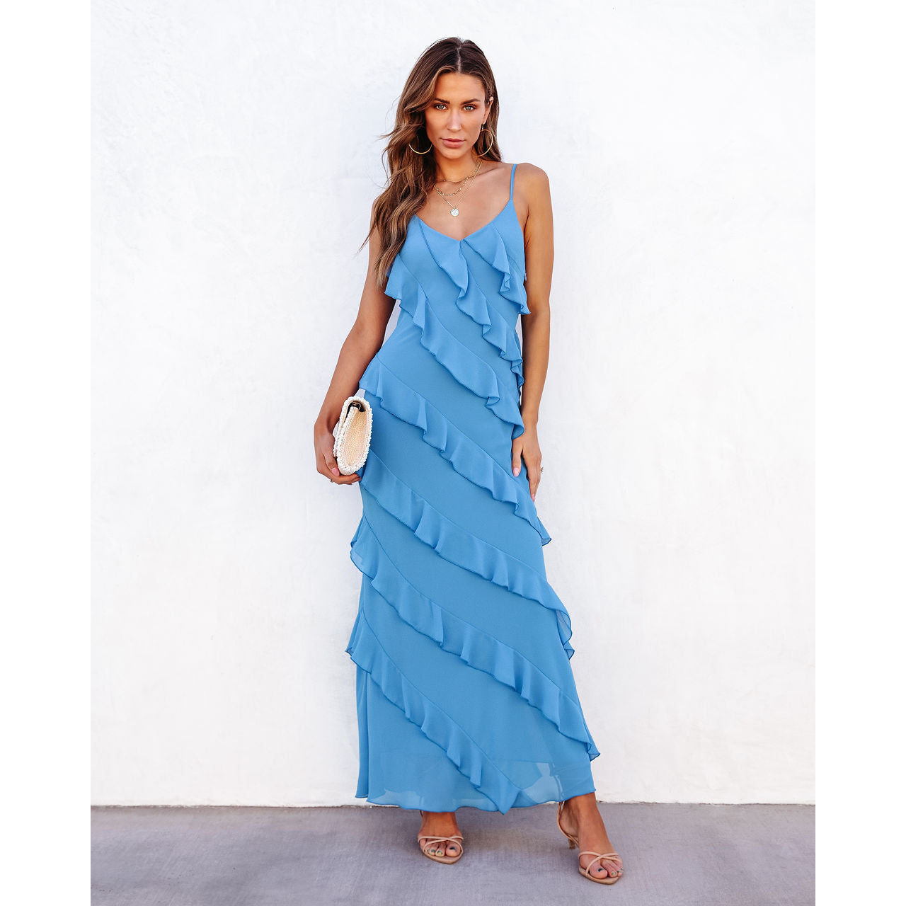 Sexy Backless Spaghetti Straps Wave Side Dresses