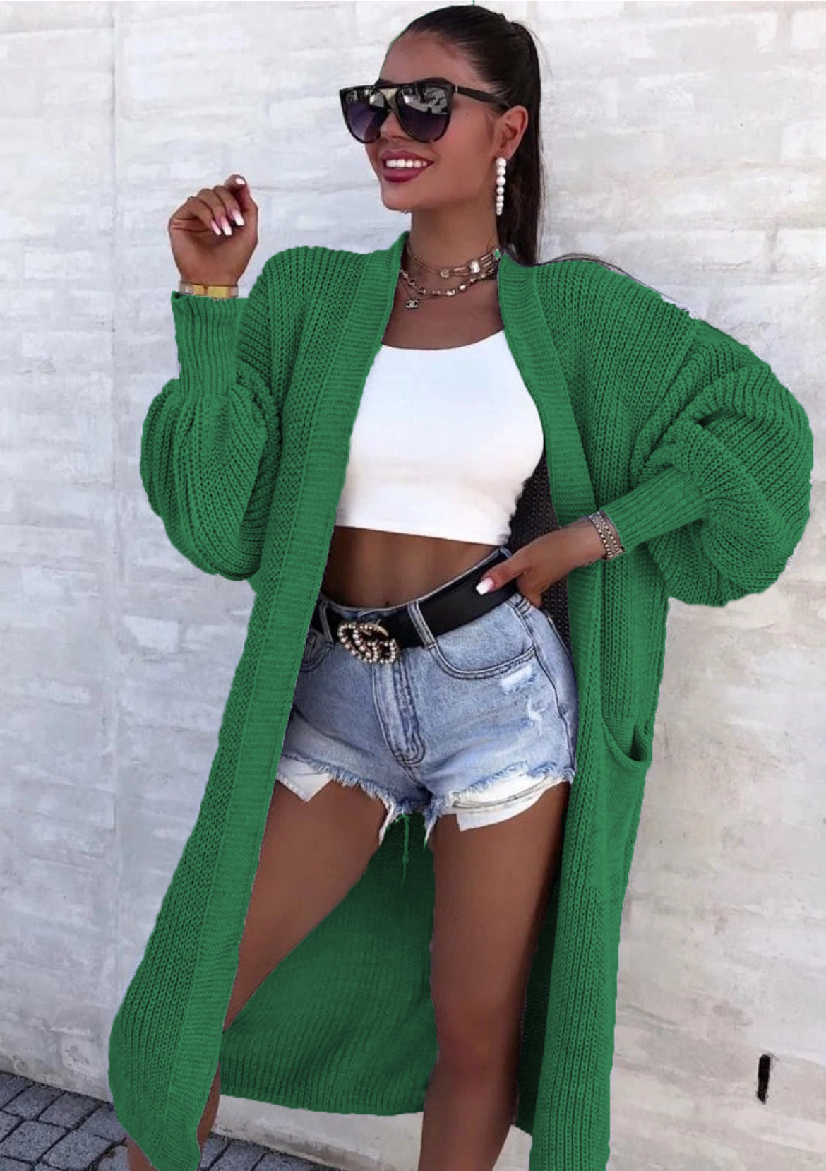Women's Loose Long Lantern Sleeve Pocket For Knitwear