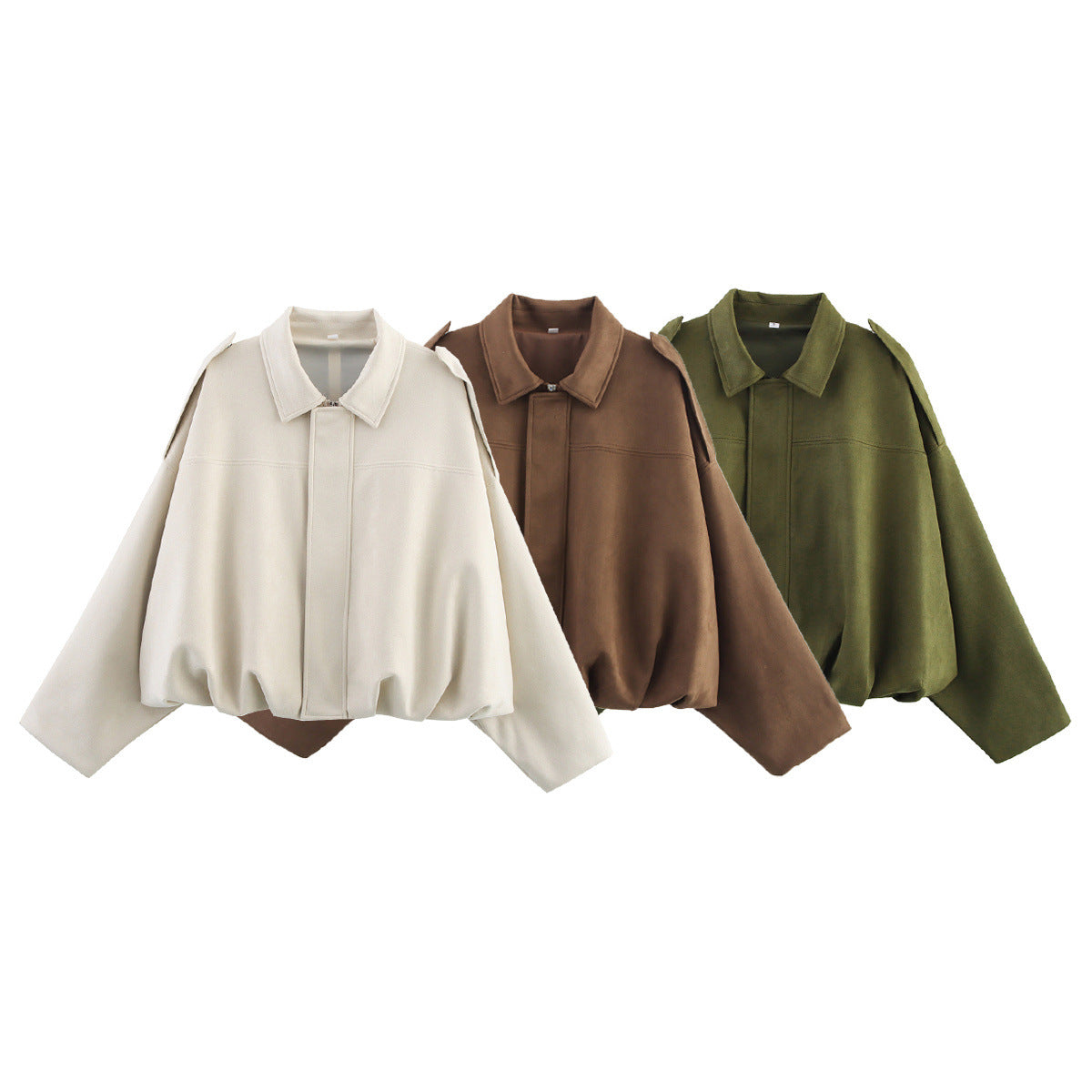 Women's Fashionable Loose Suede Texture Pilot Long-sleeved Jackets