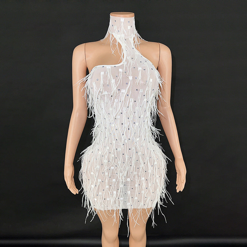 Fashion Fluffy Mesh Stitching Rhinestone Halter Fairy Dress Dresses