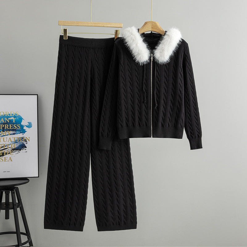 Women's Hooded Knit Wide Leg Two-piece Cardigans