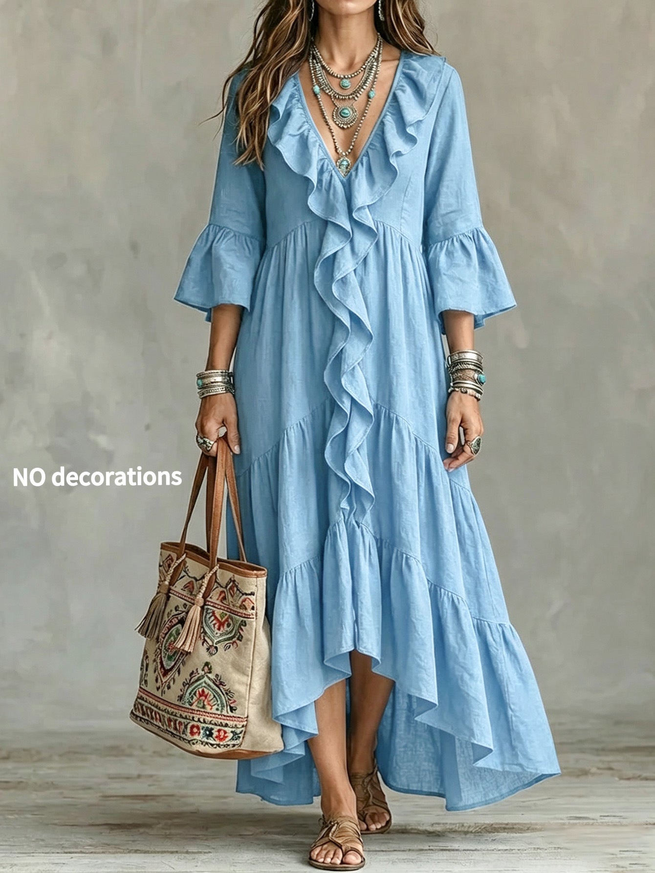 Autumn Casual Flare Sleeve Ruffled Vintage Dress
