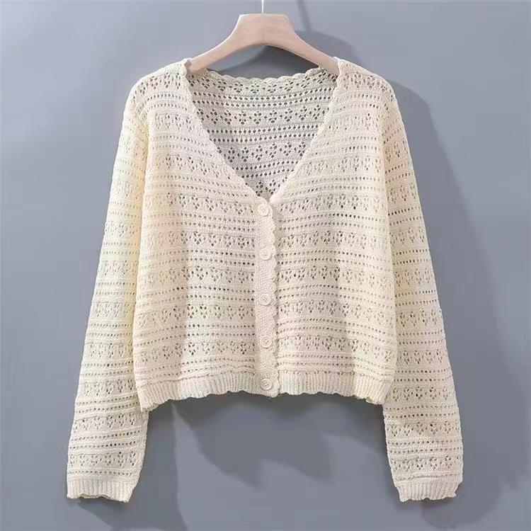 Women's Hollow Sun Protection Shawl Outer Match Long Sleeve Office Ice Women's T-shirt