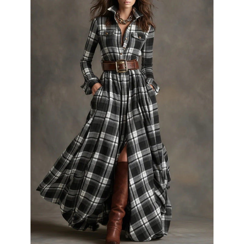 Women's Large French Retro Grid Slim Irregular Skirts