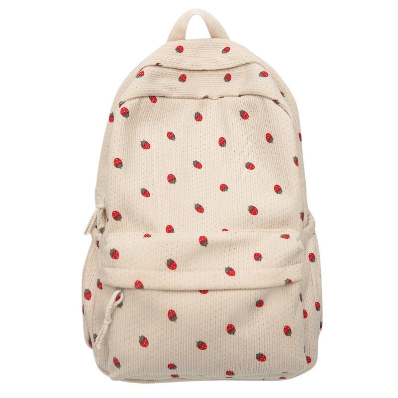 Autumn Corduroy Strawberry Versatile Printing College Style Backpacks