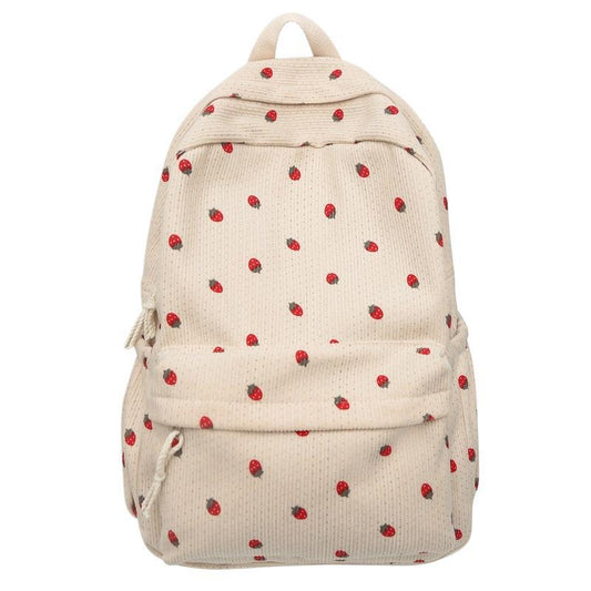 Autumn Corduroy Strawberry Versatile Printing College Style Backpacks