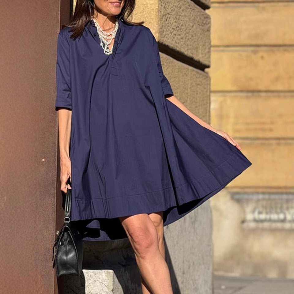 Women's Patchwork Contrast Color Casual Temperament Cotton Dress
