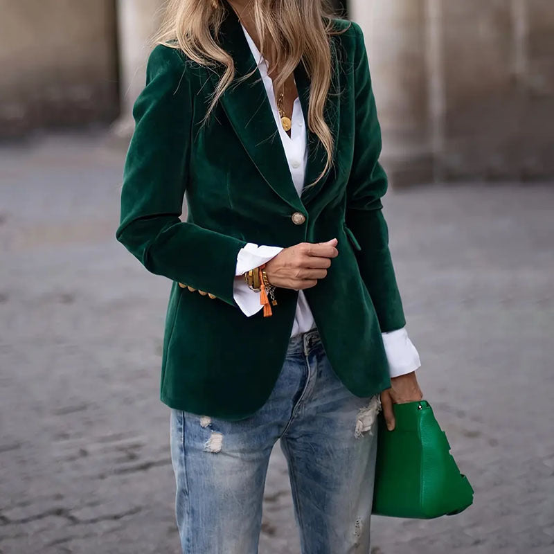 Women's Elegant Small Gold Veet Spring Blazers