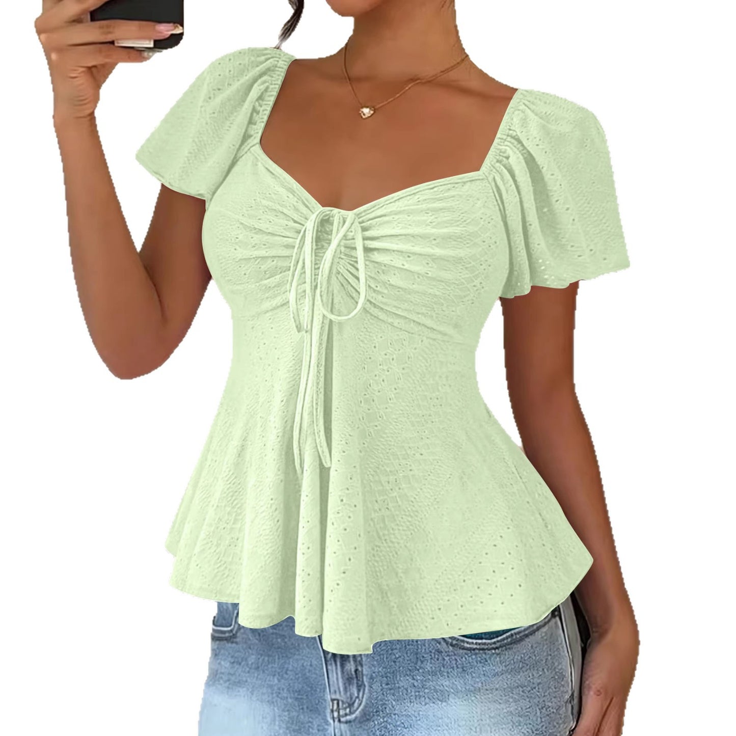 Women's Collar Beam Tie Sexy Sleeve Solid Shorts
