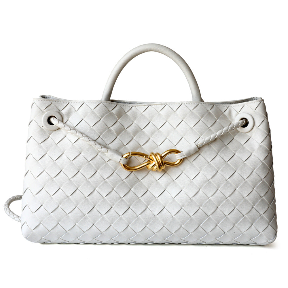 Women's Niche Metal Cord Fastener Woven Genuine Bags