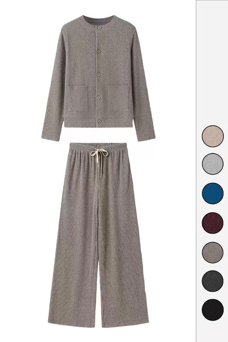 Women's Fashionable Temperament Knitted Idle Style Wide Leg Fashion Casual Suit
