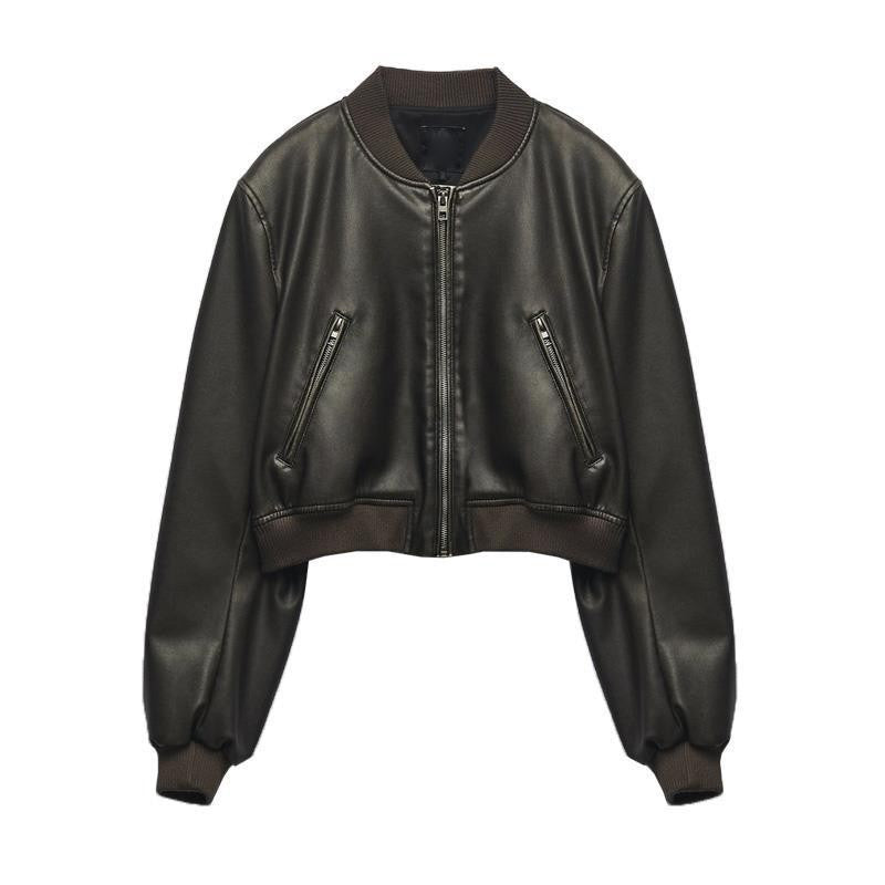 Spring Retro Stand Collar Loose Motorcycle Faux Coats