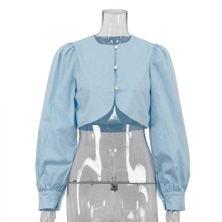 Women's Simple Niche Design Cotton Shirt Round Blouses