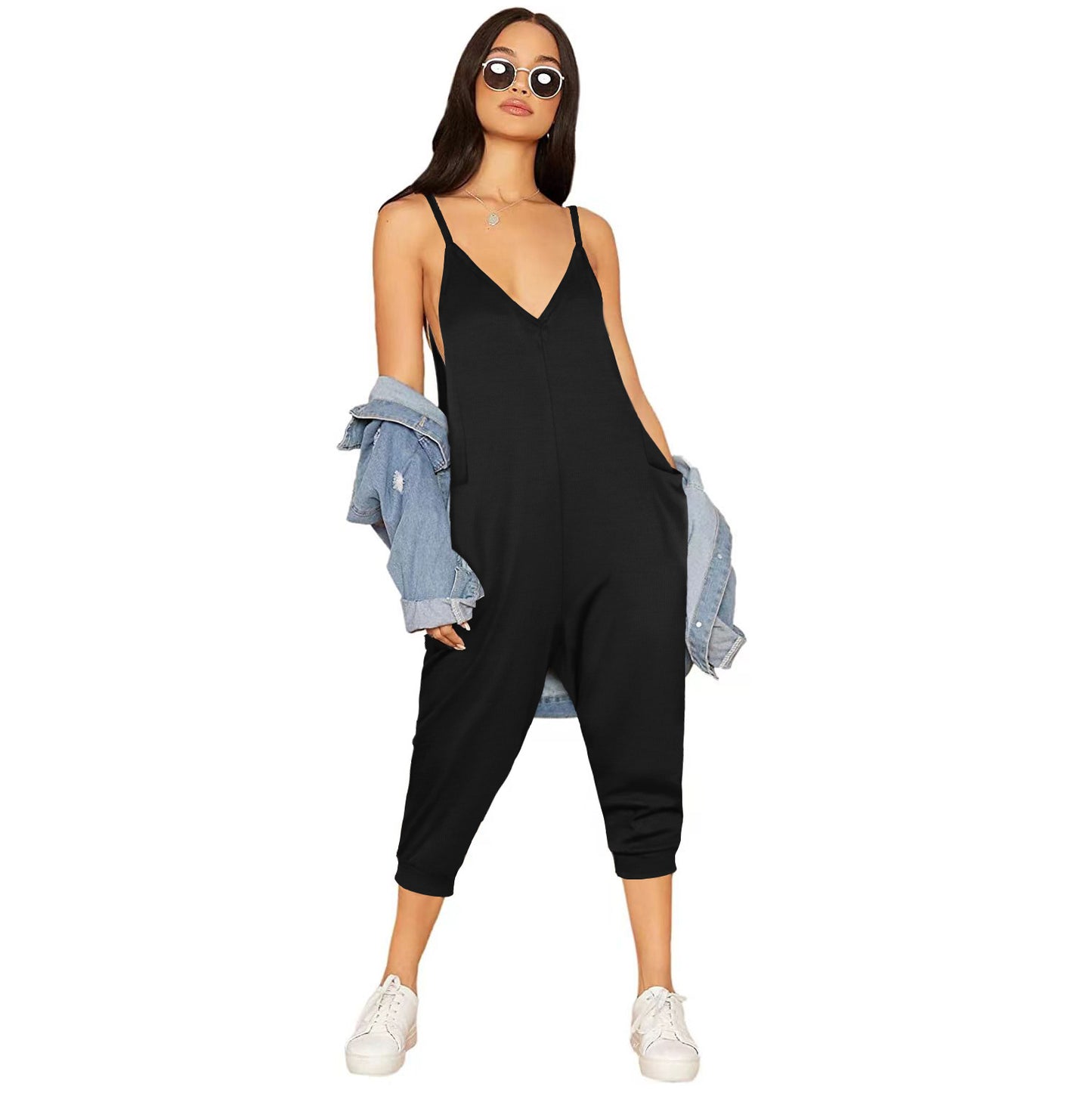 Cool Fashion Solid Color Suspender Long Jumpsuits