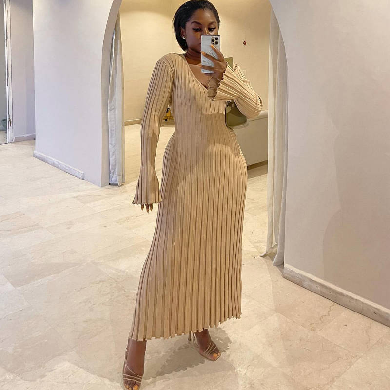 Women's Casual Waist Tight Large Pit Stripe Dresses