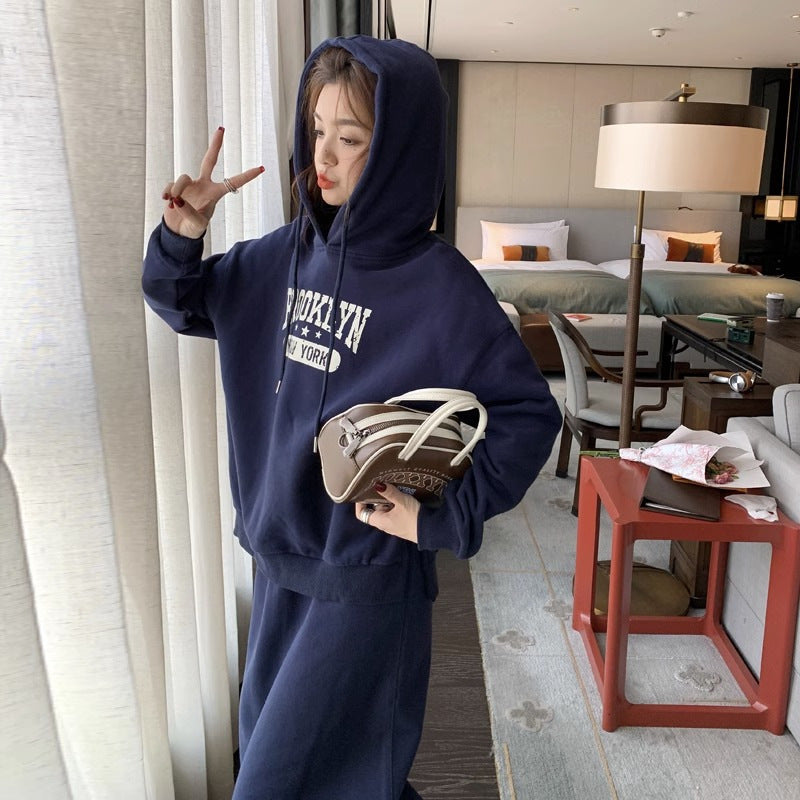 Women's Large Slimming Western Style Hooded Two-piece For Fashion Casual Suit