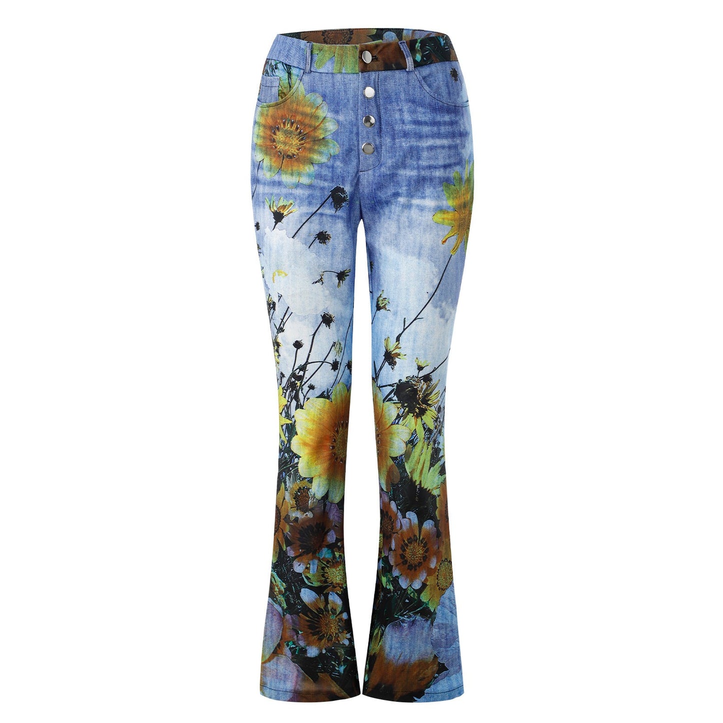 Elegant Slimming Digital Printing Imitation Denim Women's Jeans