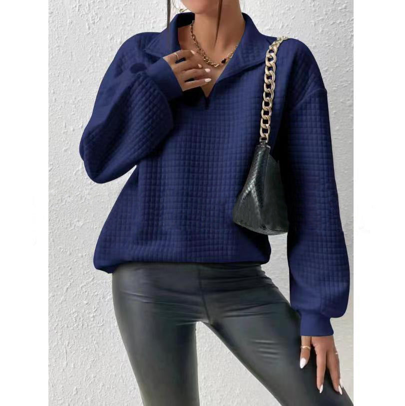 Women's Autumn Comfortable Loose Waffle Solid Color Stand Collar Women's Sweater, Sweater