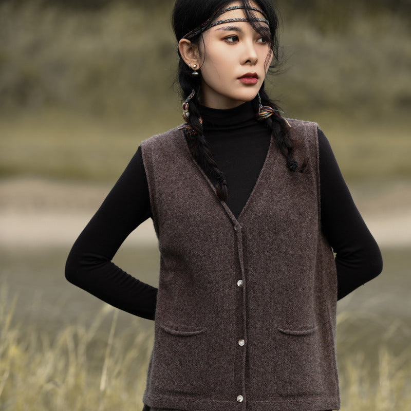 Women's Simple Pure Wool Knit Sleeveless Vintage Vests