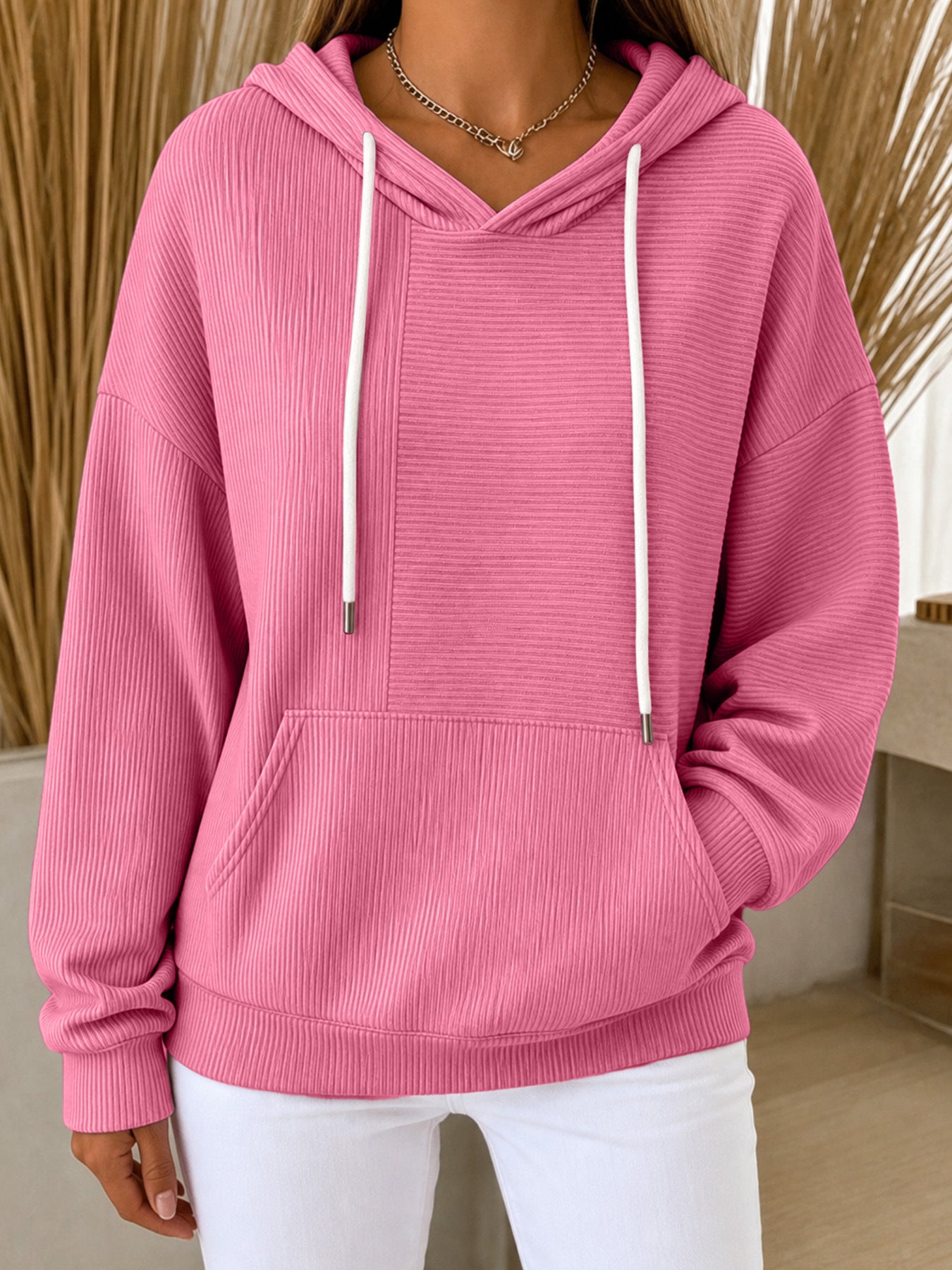 Women's Autumn Loose Casual Striped Stitching Drawstring Women's Sweater, Sweater