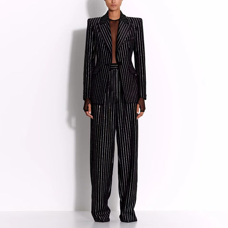 Casual Elegant Loose Rhinestone Trousers Two-piece Fashion Casual Suit